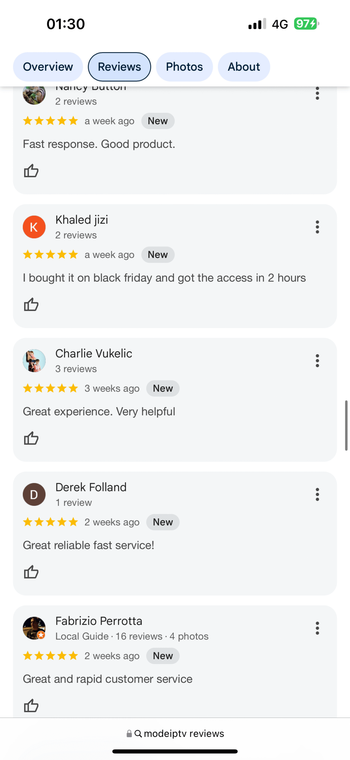 Customer feedback and testimonials for IPTV Canada services